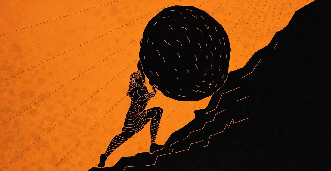 Illustration de Sisyphe accomplissant son supplice