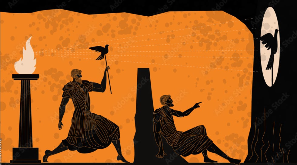 Illustration de l'allégorie de la Caverne, des ombres prises pour la réalité.